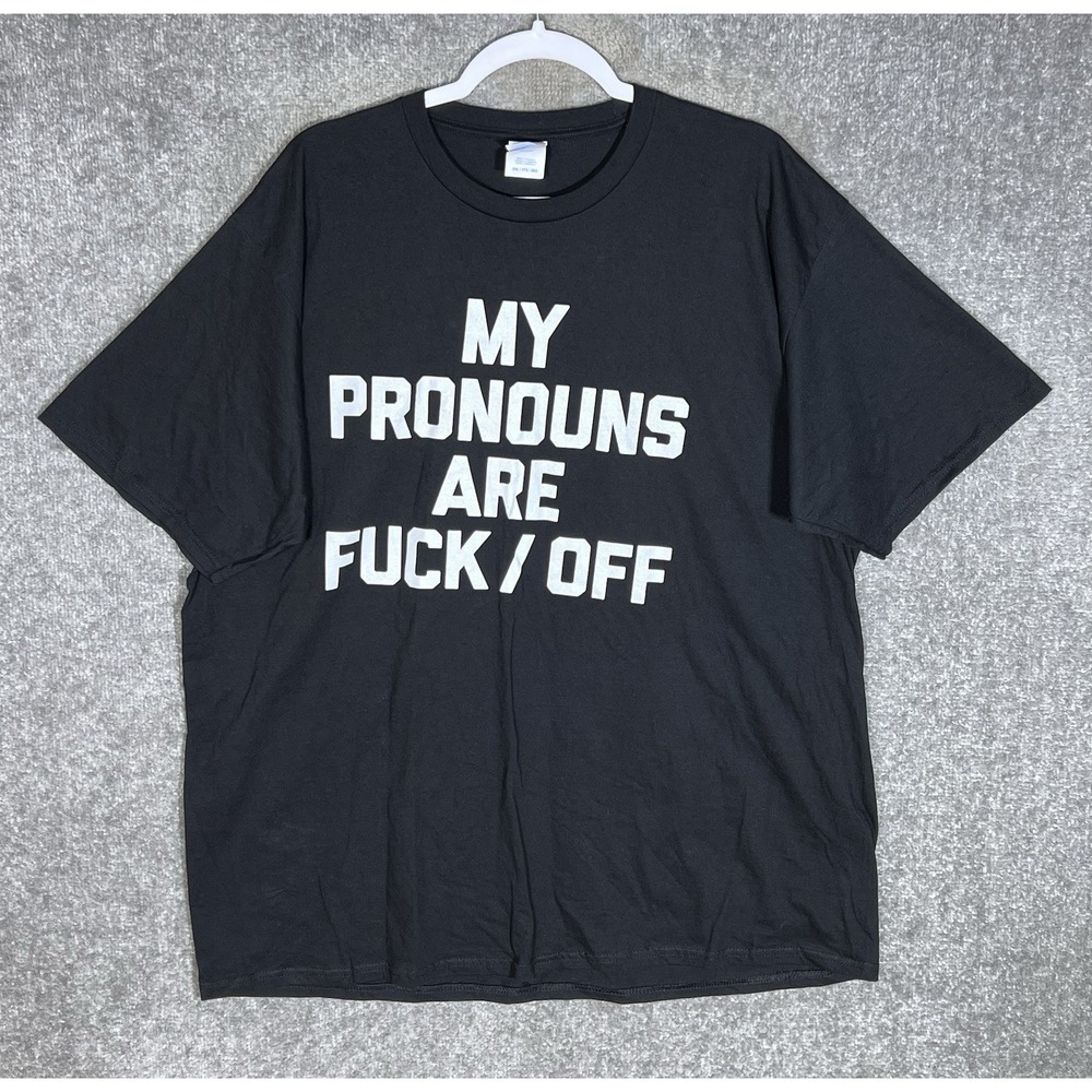 Port Co Ringspun Fan Favorite My Pronouns Are F*CK/OFF Shirt Adult Sz 2XL Black